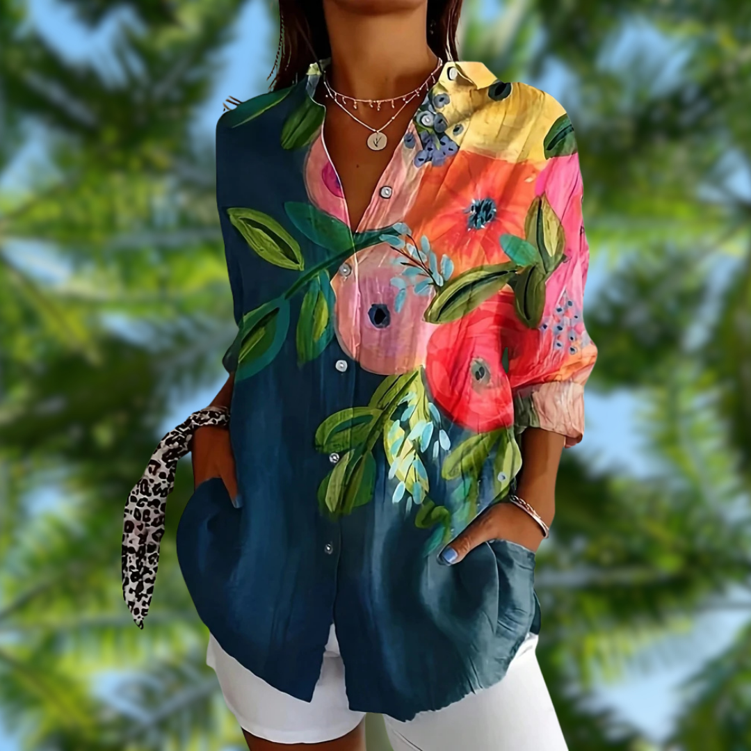 ORELLIA™ | FLORAL BLOUSE WITH FLIP COLLAR 
