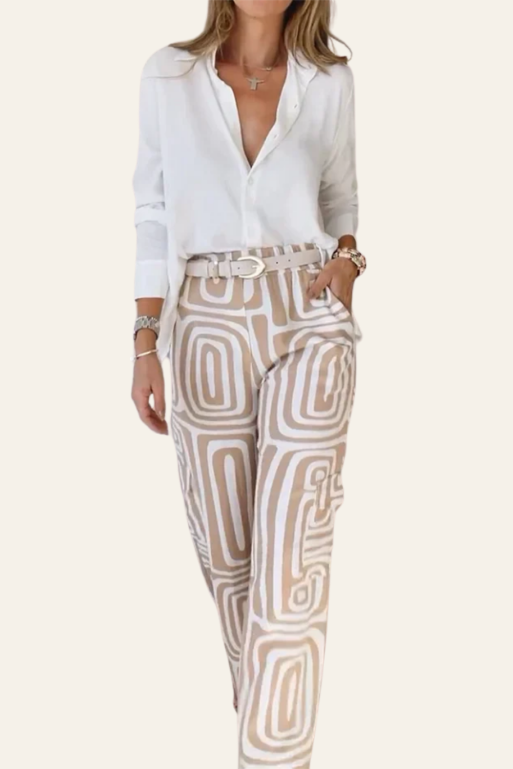 OLIVIA | STYLISH TROUSER SET WITH BLOUSE &amp; BELT