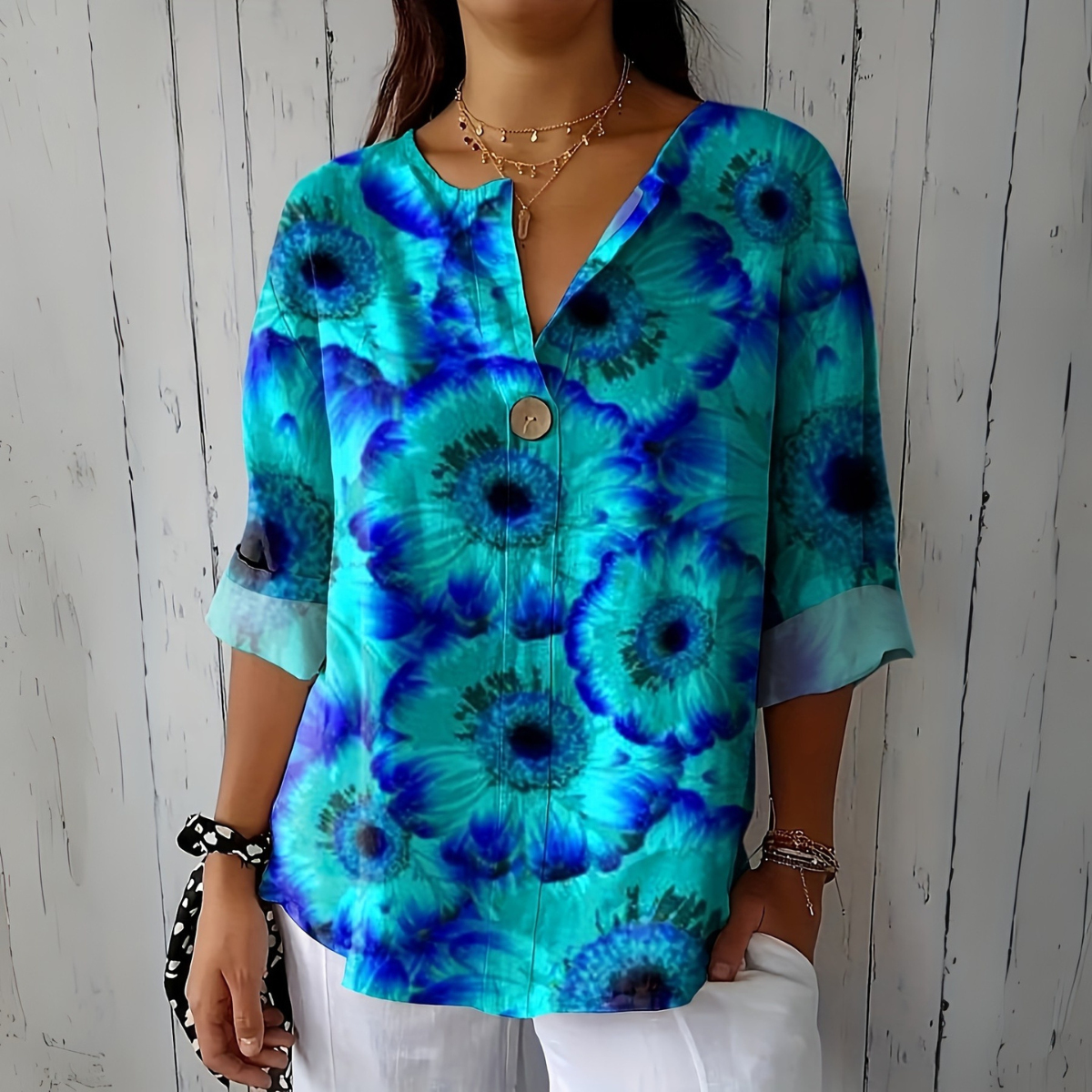 Selira™ | Watercolor Floral Long Sleeve Blouse 