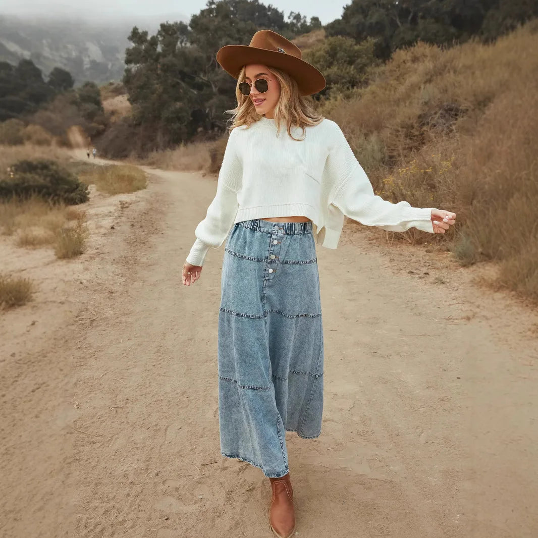 Opaline™ | Boho Maxi Denim Skirt 