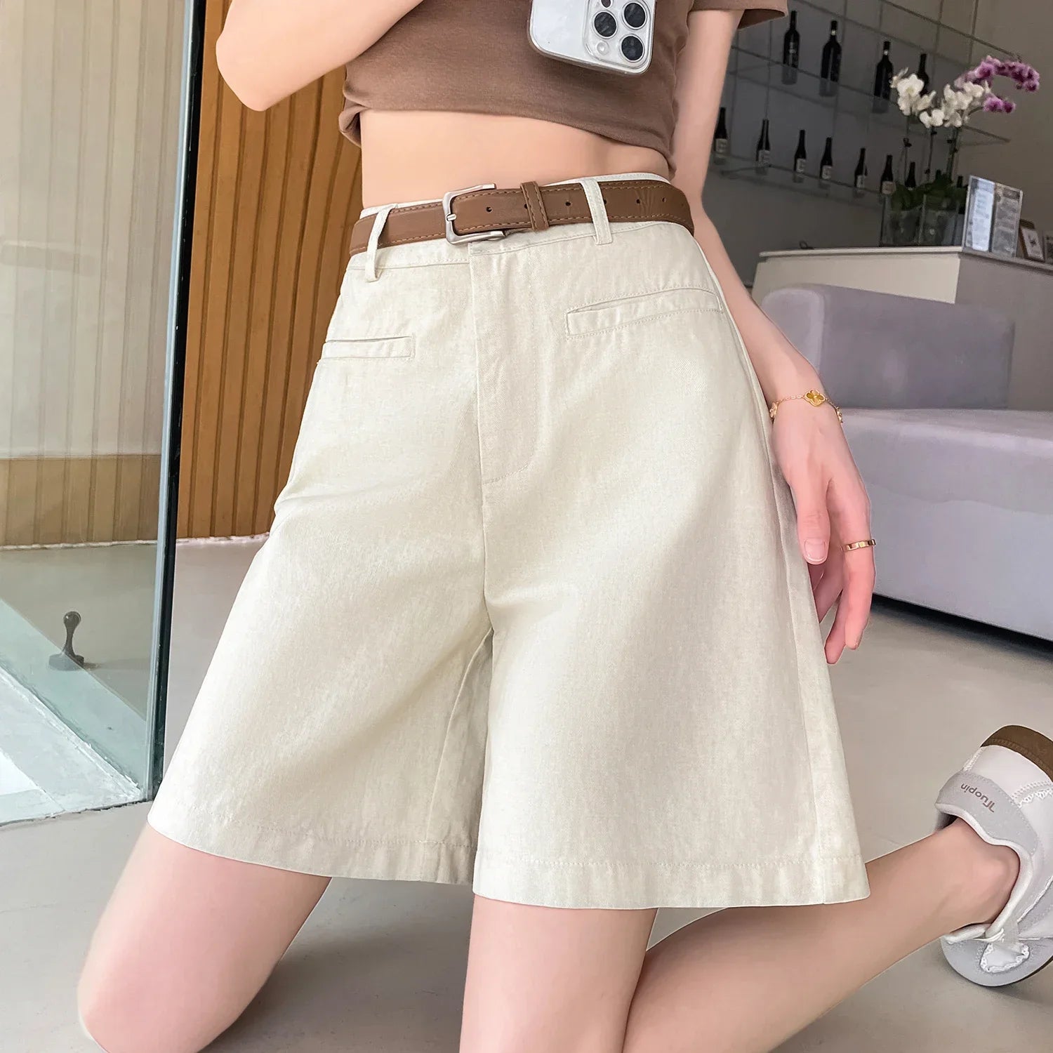 Elise™ | Cotton-Linen High Waist Shorts 