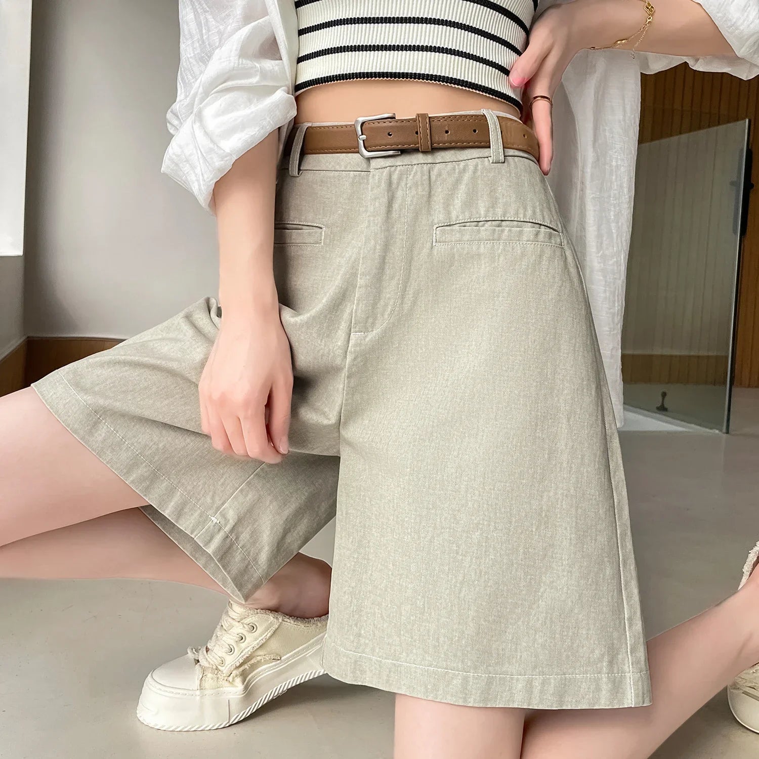 Elise™ | Cotton-Linen High Waist Shorts 