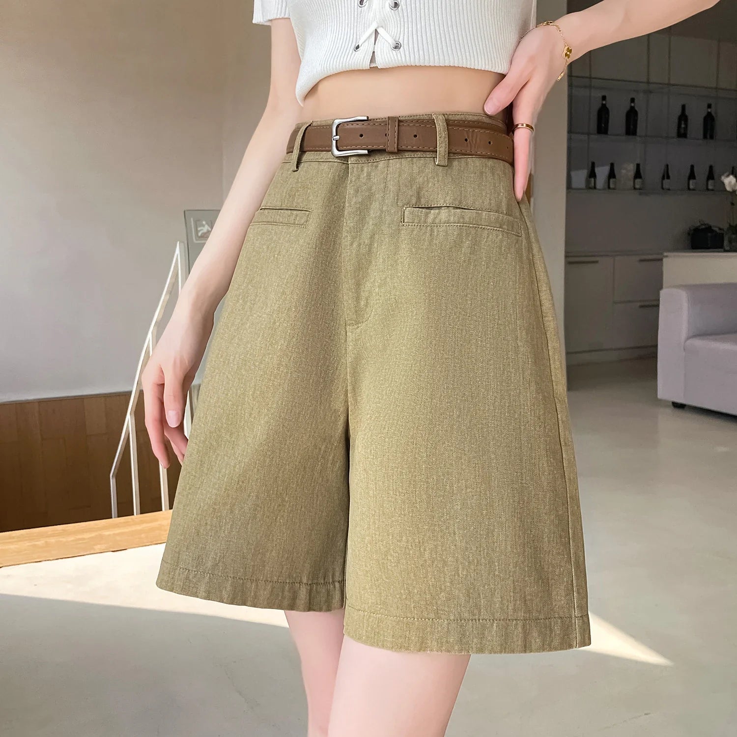 Elise™ | Cotton-Linen High Waist Shorts 