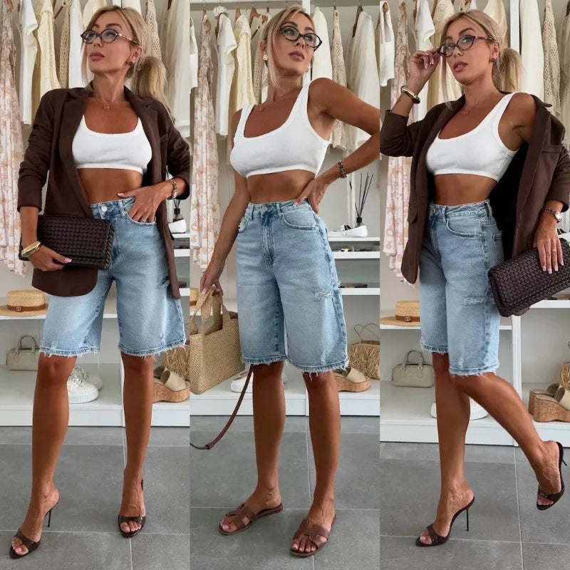 Mila™ | Washed Denim Street Style Shorts 