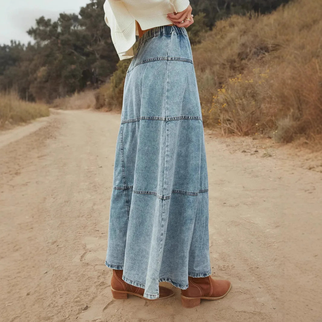 Opaline™ | Boho Maxi Denim Skirt 