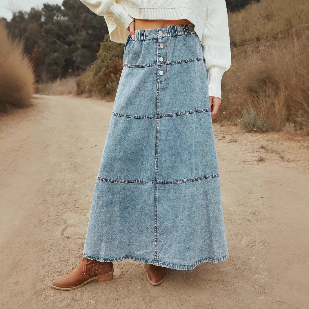 Opaline™ | Boho Maxi Denim Skirt 