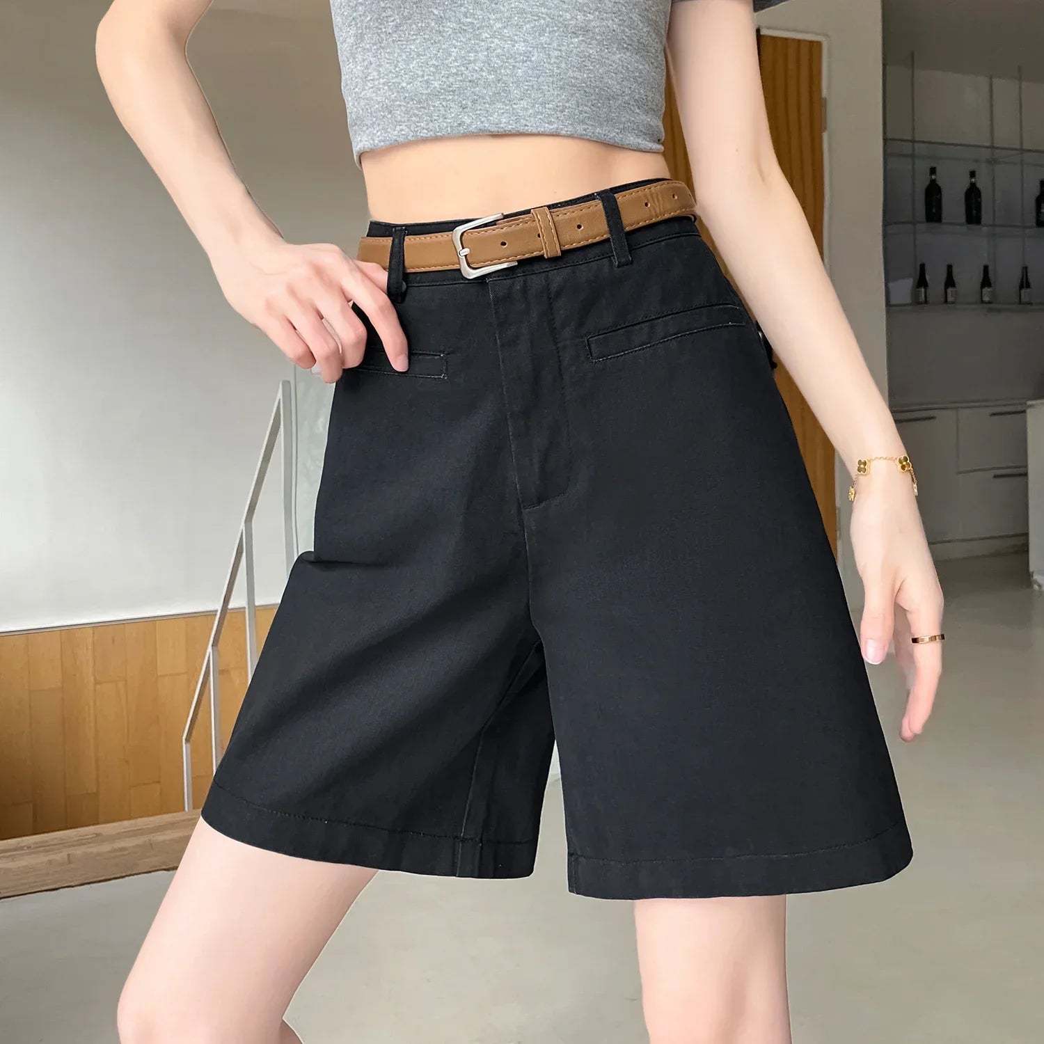 Elise™ | Cotton-Linen High Waist Shorts 