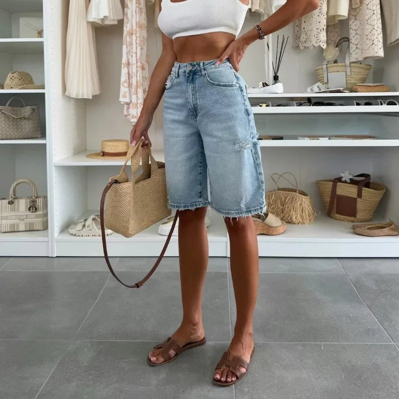 Mila™ | Washed Denim Street Style Shorts 