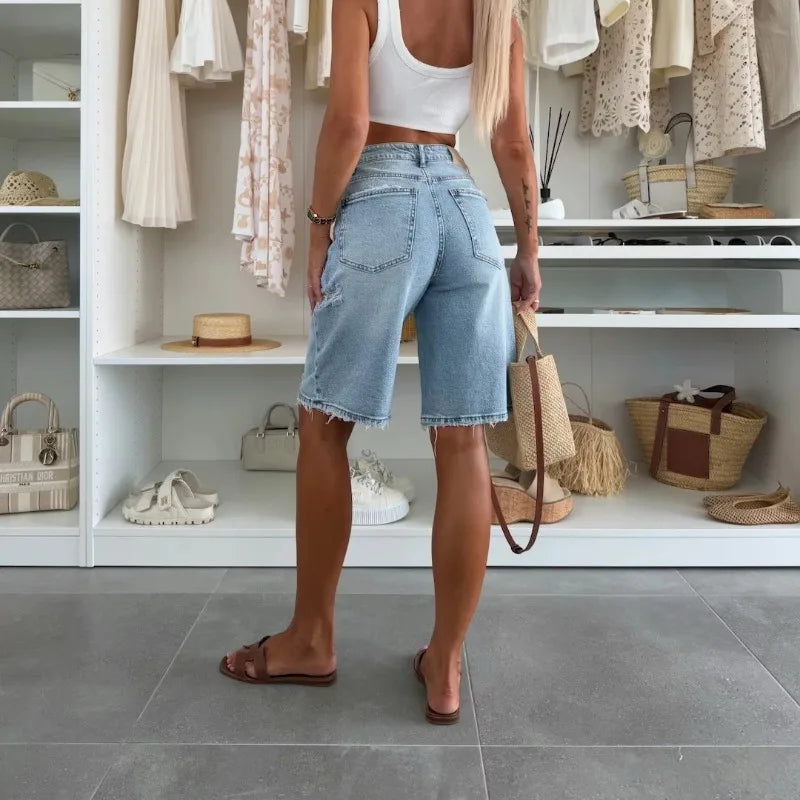Mila™ | Washed Denim Street Style Shorts 