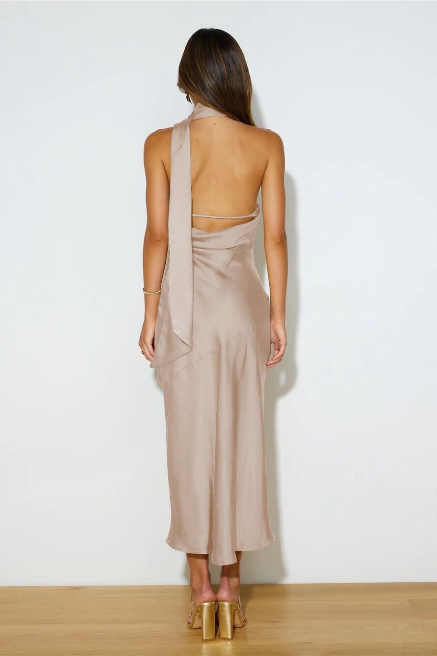EMMA | SILK HALTER NECK MIDI DRESS 