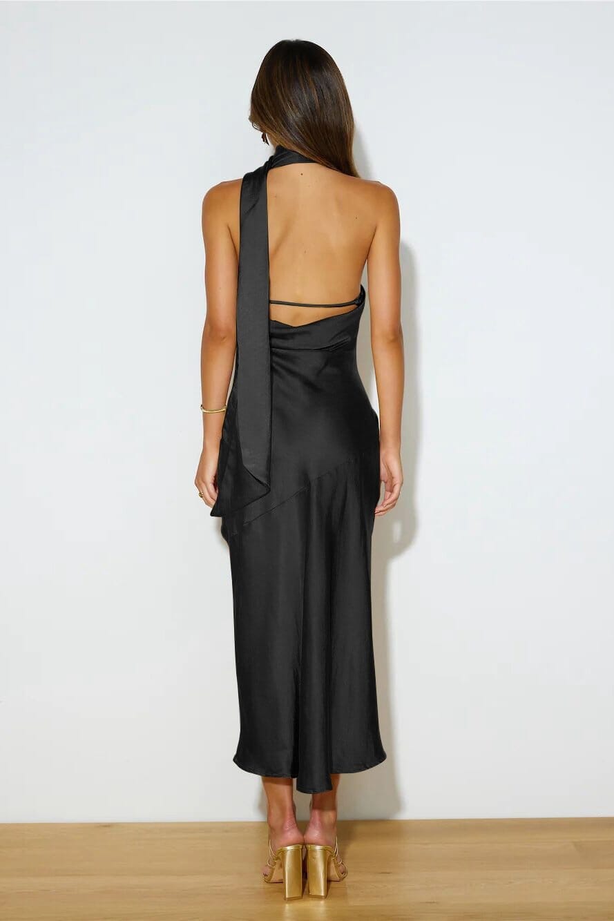 EMMA | SILK HALTER NECK MIDI DRESS 