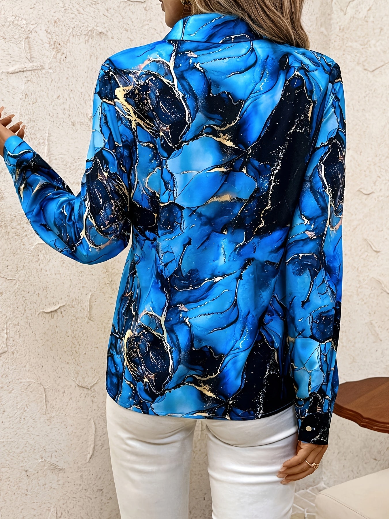 Corvella™ | Watercolor Marble Print Blouse 