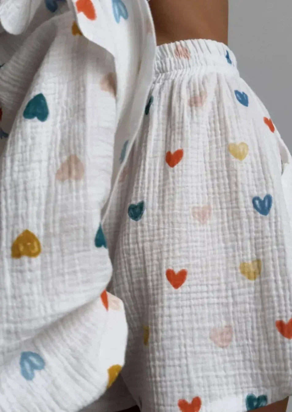 OPHELIE – HEART PRINT SHIRT &amp; SHORTS TWO-PIECE SET