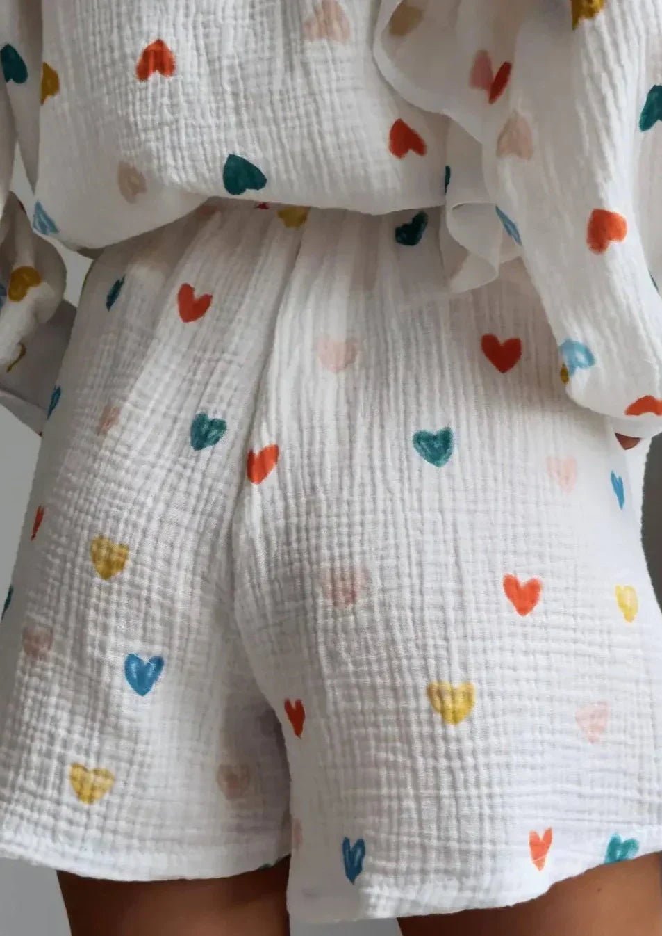 OPHELIE – HEART PRINT SHIRT &amp; SHORTS TWO-PIECE SET