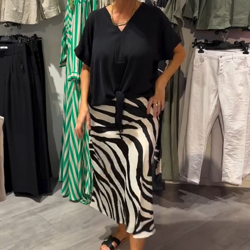 Ines™ | Front Tie Top &amp; Midi Skirt Set 